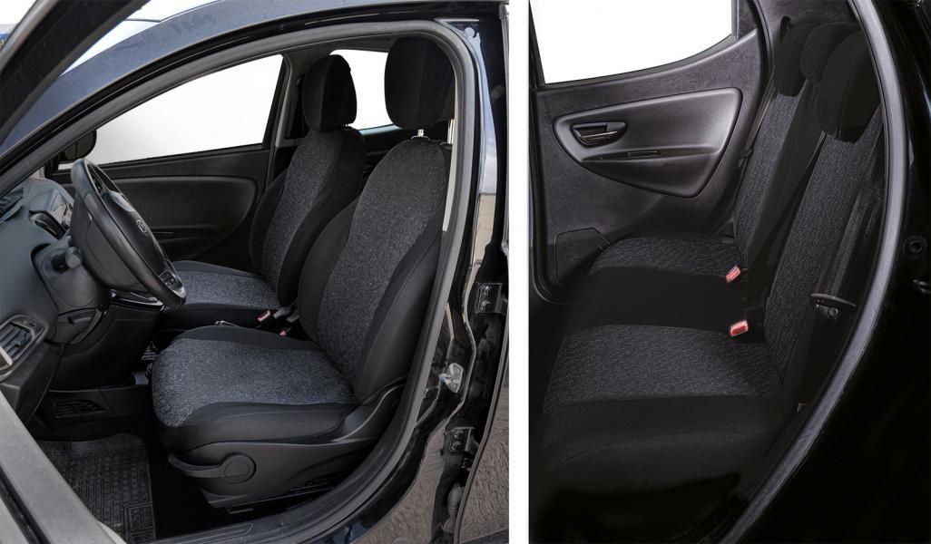 Cora Juego completo de fundas de asiento personalizadas para Lancia Ypsilon 11> en tejido mixto de algodón negro/antracita