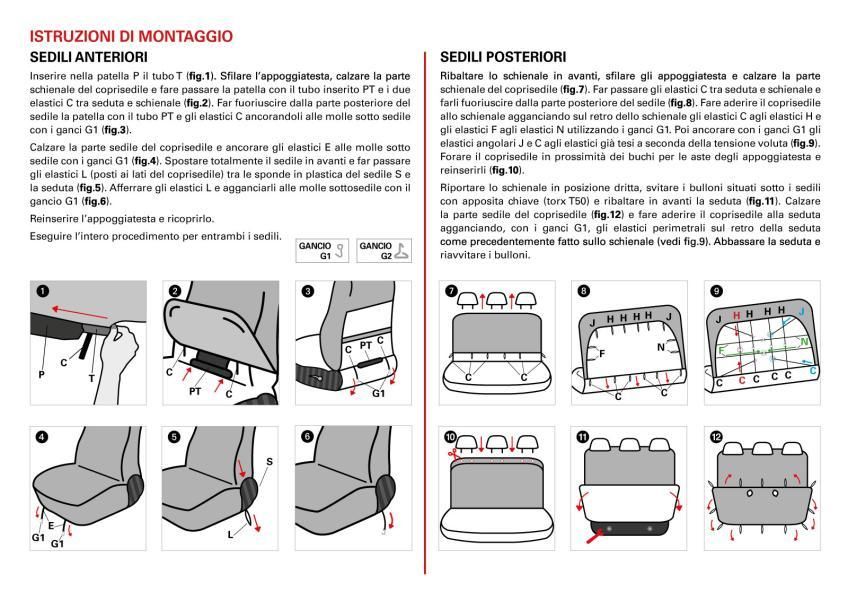 Cora Serie completa coprisedili personalizzati Fiat Panda 03> 5 posti post. intero tessuto cotone trapuntato antracite