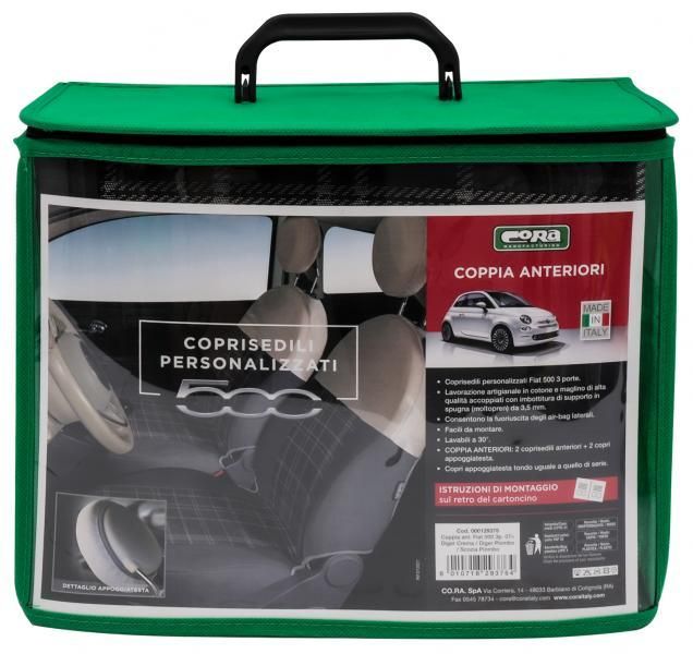 Fundas de asientos delanteros personalizadas para Fiat 500 07> en tejido de mezcla de algodón tartán gris/crema