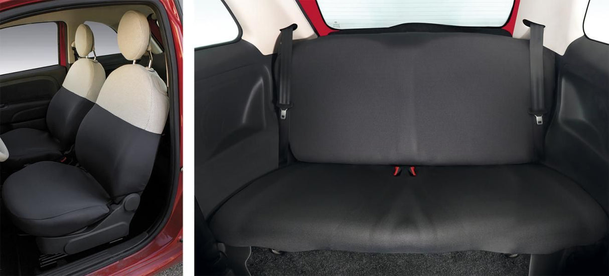 Cora Juego completo de fundas de asiento personalizadas para Fiat 500 07> trasero, largo completo, tejido mezcla de algodón gris/crema
