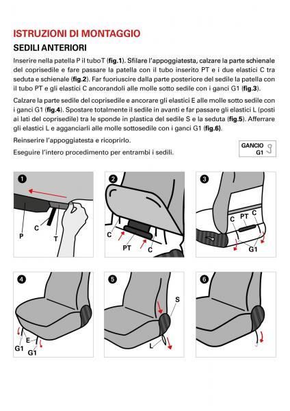 Fundas de asientos delanteros Cora Custom Fiat 500 07> tejido mezcla de algodón gris/crema