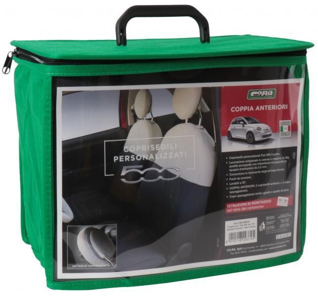 Fundas de asientos delanteros Cora Custom Fiat 500 07> tejido mezcla de algodón gris/crema