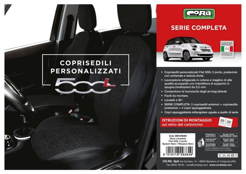 Cora Serie completa coprisedili personalizzati Fiat 500L tessuto misto cotone mosaico nero