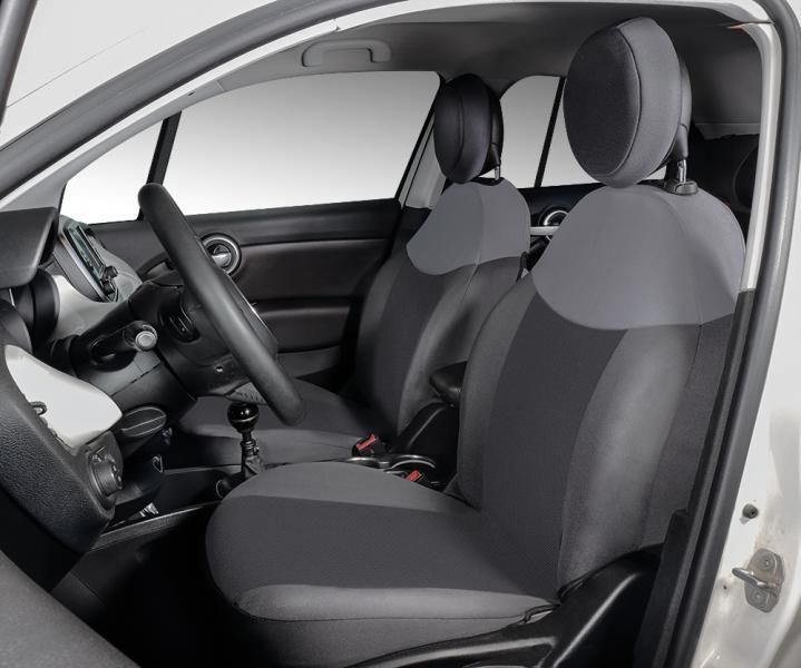 Fundas de asientos delanteros Cora Custom para Fiat 500X y 500L en tejido antracita/gris plomo