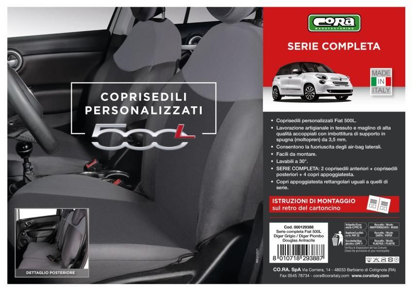 Cora Juego completo de fundas de asientos personalizadas para Fiat 500L en tejido antracita/gris plomo