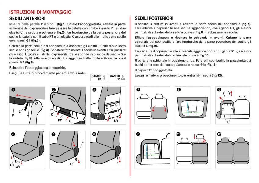 Cora Serie completa coprisedili personalizzati Fiat 500L tessuto antracite/grigio piombo