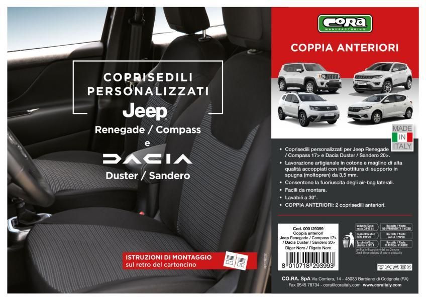 Fundas de asientos delanteros Cora Custom JEEP Renegade 14>/Compass 17>, DACIA D