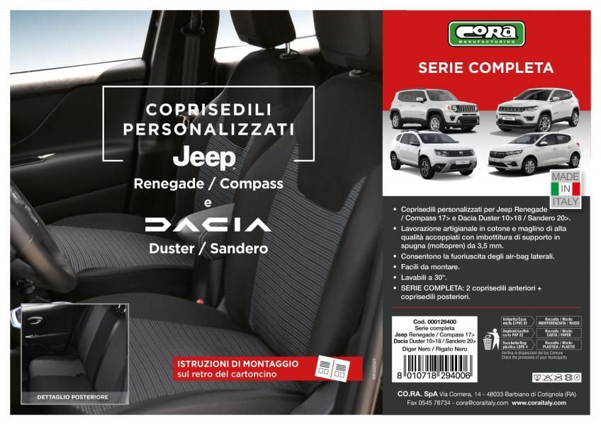 Cora Juego completo de fundas de asientos personalizadas JEEP Renegade 14>/Compass 17>, DA