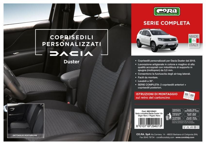Cora Serie completa coprisedili personalizzati DACIA Duster 10> tess. rigato ner
