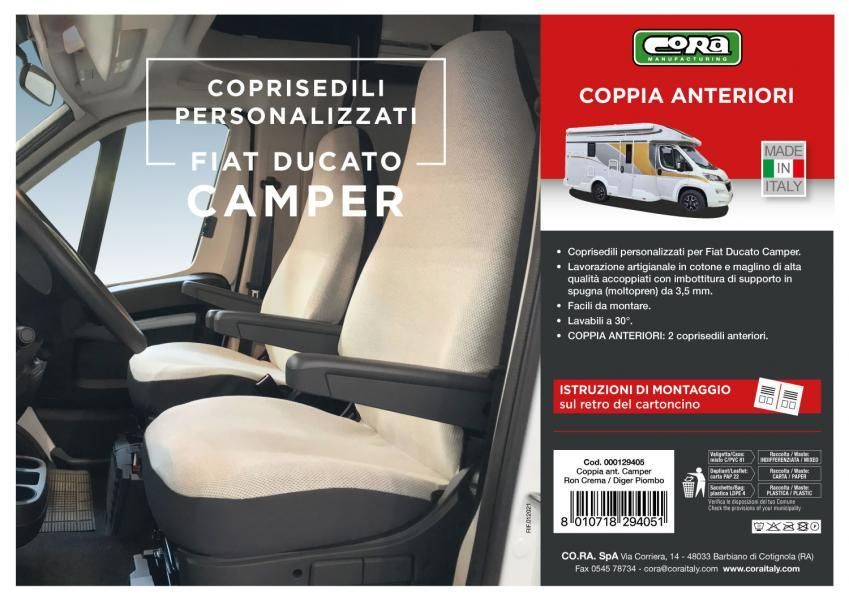 Coprisedili Anteriori Personalizzati Fiat Ducato Camper dal 2006 Crema/Piombo Cora