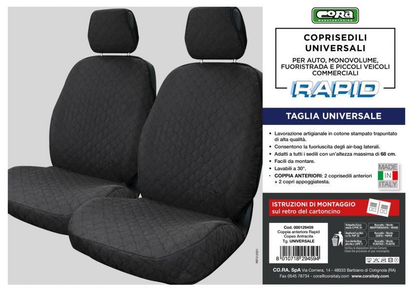 Fundas de asiento delantero Cora Rapid, tamaño universal, tejido de algodón acolchado, color antracita