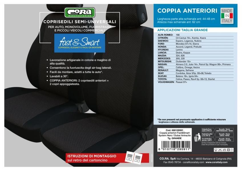 Cora Coprisedili anteriori Fast&Smart tg. grande tessuto misto cotone antracite/nero