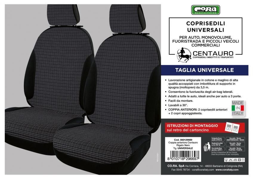 Cora Centauro front seat covers, universal size, black striped cotton blend fabric