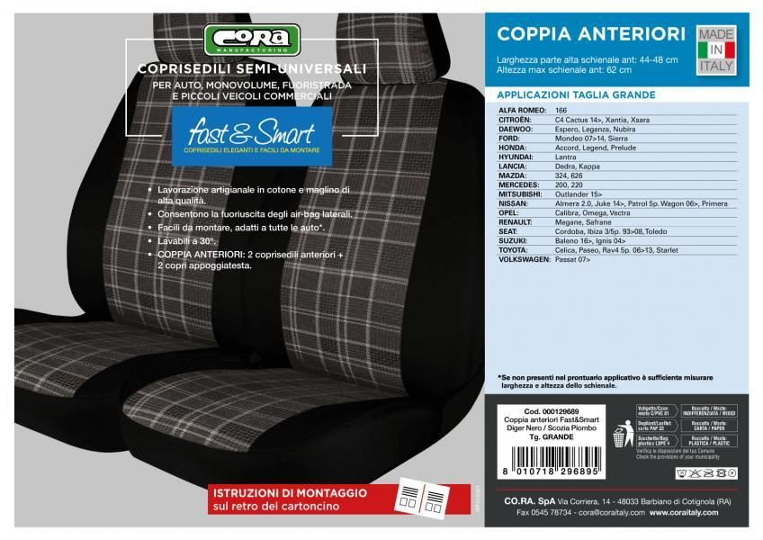 Fundas de asientos delanteros Cora Fast&Smart, tamaño grande, tejido de mezcla de algodón color plomo
