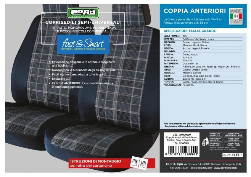 Cora Fast&Smart front seat covers, large size, air force blue/navy cotton blend fabric