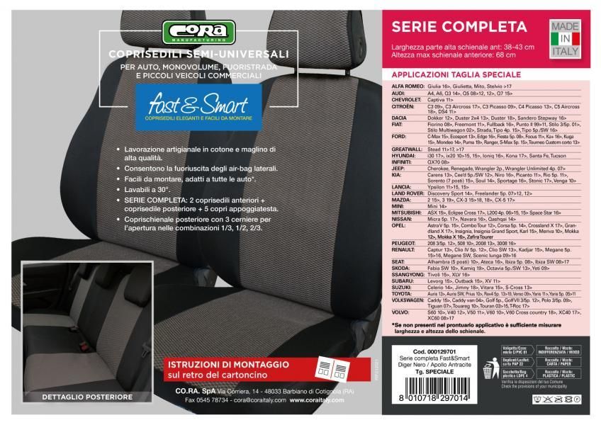 Cora Serie completa coprisedili Fast&Smart tg. speciale tess. misto cotone nero/