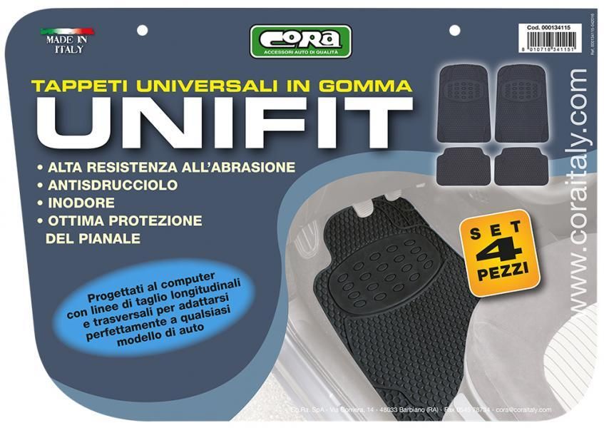 Cora Set 4 tappeti gomma universali Unifit
