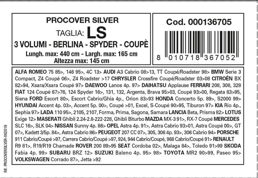 Cora Copriauto Procover Silver modello LS