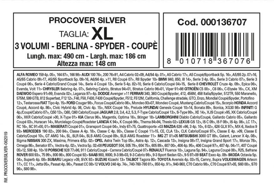 Cora Copriauto Procover Silver modello XL