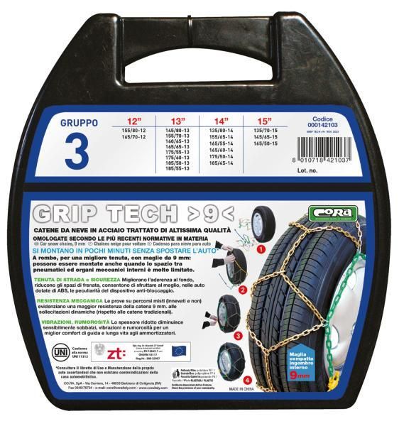 Cadenas de nieve Cora Grip Tech de 9 mm, grupo 3