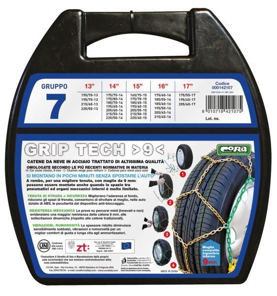Cadenas de nieve Cora Grip Tech de 9 mm, grupo 7