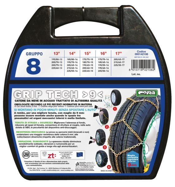 Cadenas de nieve Cora Grip Tech de 9 mm, grupo 8