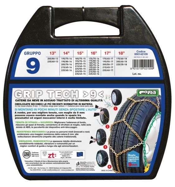 Cadenas de nieve Cora Grip Tech de 9 mm, grupo 9