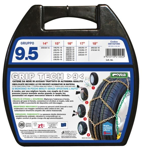 Cadenas de nieve Cora Grip Tech de 9 mm, grupo 9.5