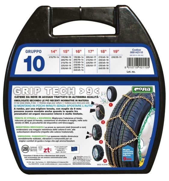 Cadenas de nieve Cora Grip Tech de 9 mm, grupo 10