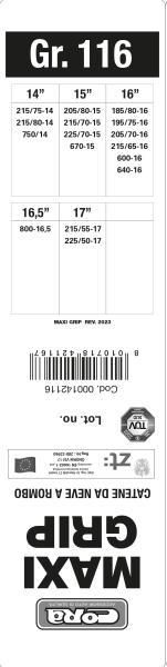 Cora Schneeketten für Wohnmobile und Vans Maxi Grip 15 mm Gruppe 116