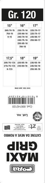 Cora Schneeketten für Wohnmobile und Vans Maxi Grip 15 mm Gruppe 120