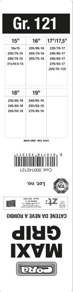 Cadenas de nieve Cora para autocaravanas y furgonetas Maxi Grip 15 mm Grupo 121