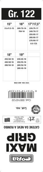 Cadenas de nieve Cora para autocaravanas y furgonetas Maxi Grip 15 mm Grupo 122