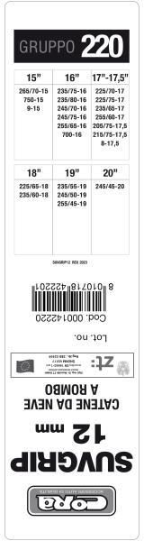 Cora Catene neve Suv-Grip 12 mm gruppo 220