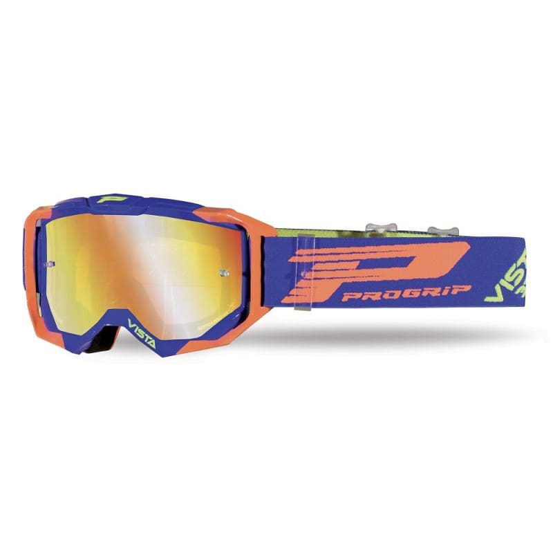 Progrip Maschera Motocross 3303-272 FL Blu/Arancio Fluo Lente a Specchio