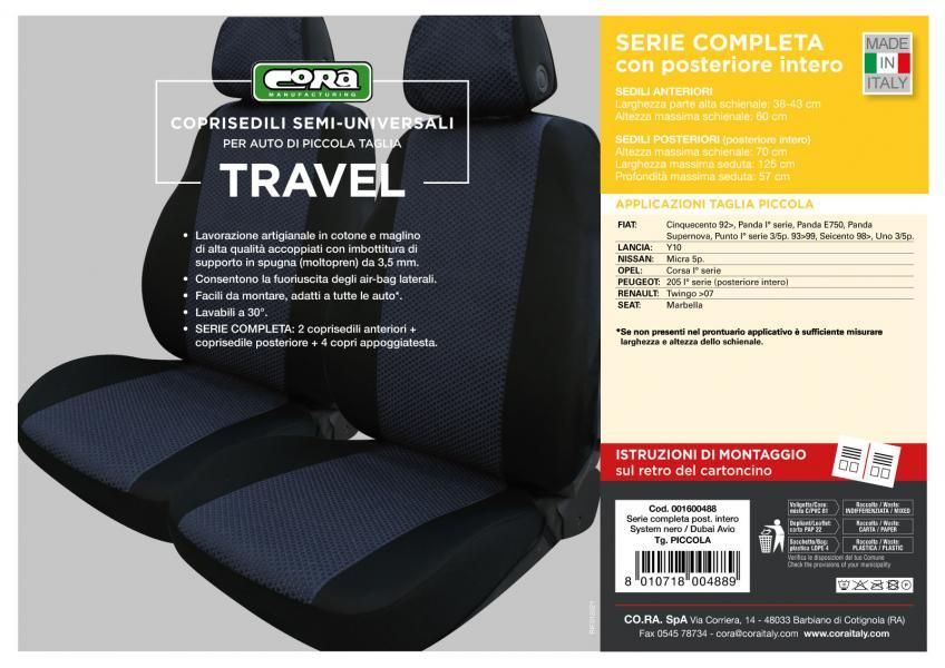 Cora Serie completa coprisedili Travel tessuto misto cotone avio/nero