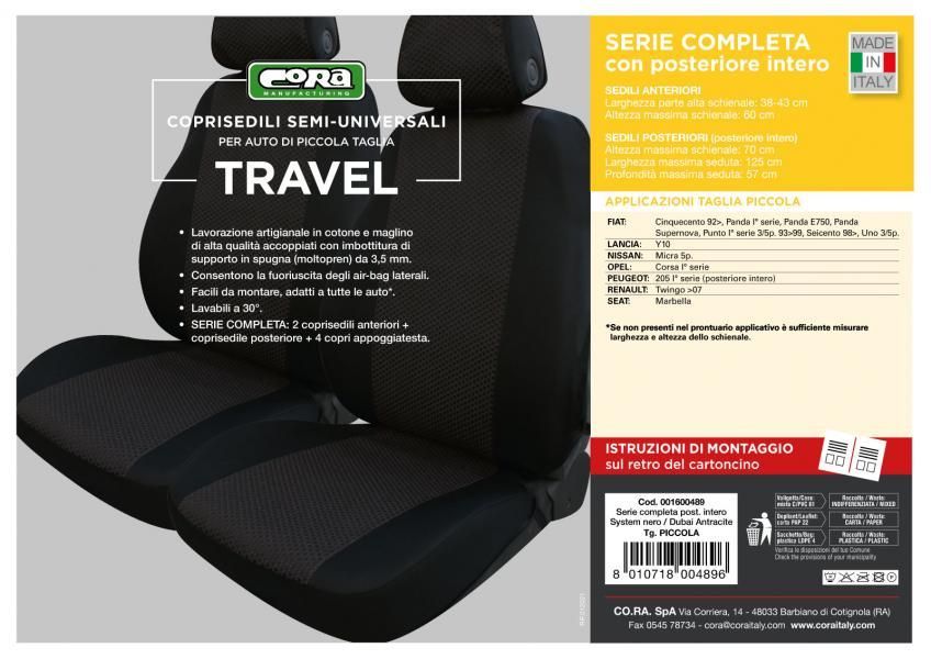 Cora Serie completa coprisedili Travel tessuto misto cotone antracite/nero