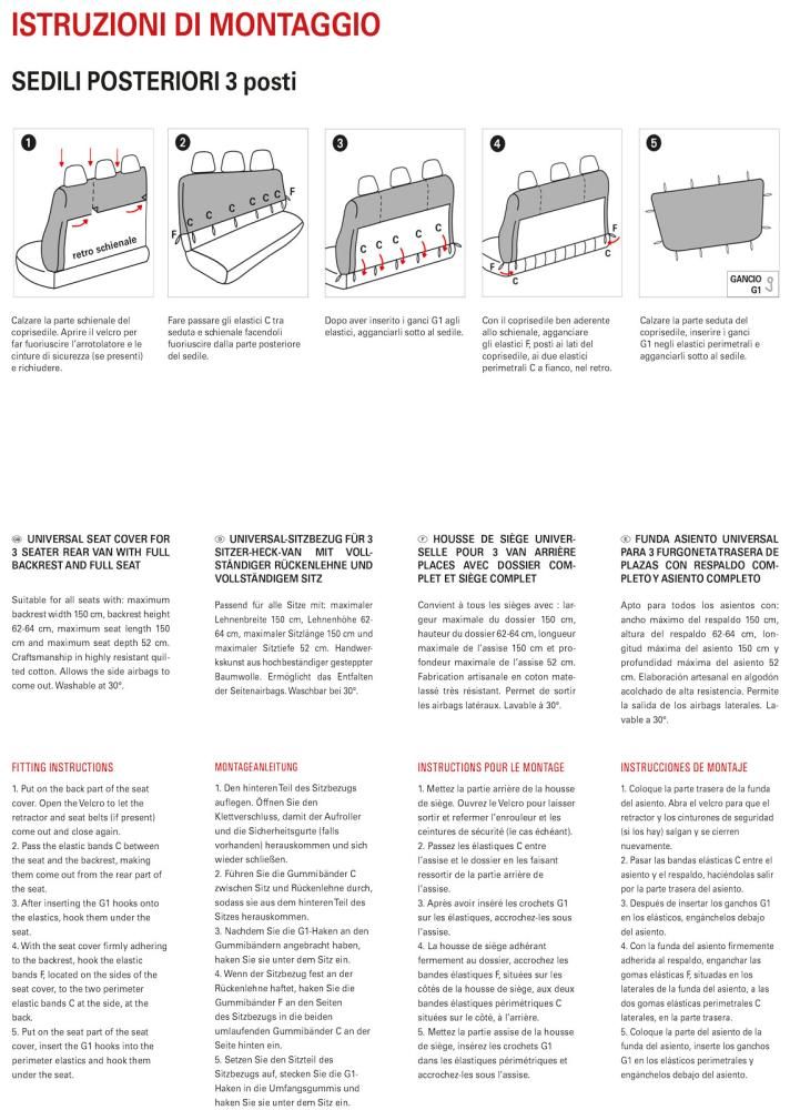 Cora Coprisedile posteriore 3 posti furgone cotone trapuntato antracite