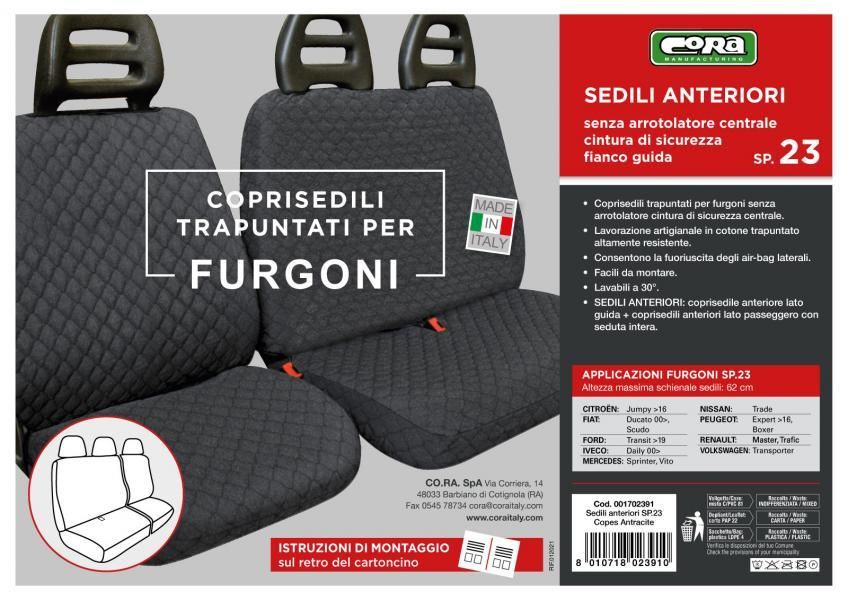 Fundas de asiento para furgoneta Cora, talla SP23, tela de algodón acolchada color antracita
