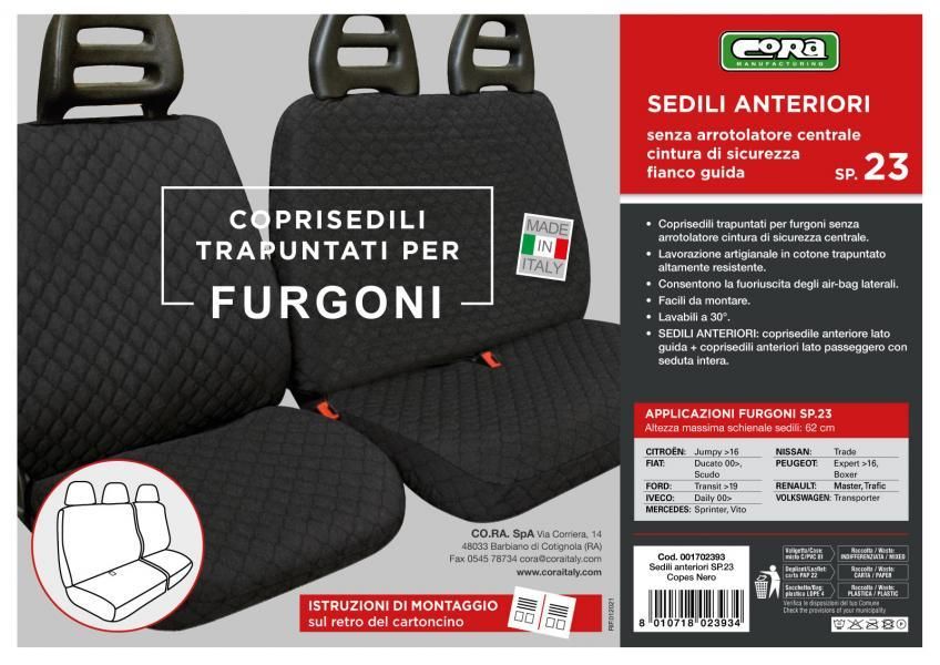 Fundas de asiento para furgoneta Cora, talla SP23, tela de algodón acolchada negra