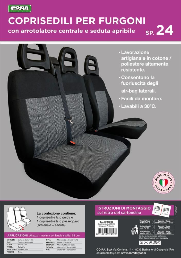 Cora Van Seat Covers, Size SP24, Black Cotton Blend