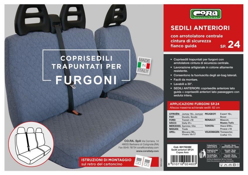 Cora Van Seat Covers, Size SP24, Quilted Cotton Fabric, Air Force Blue