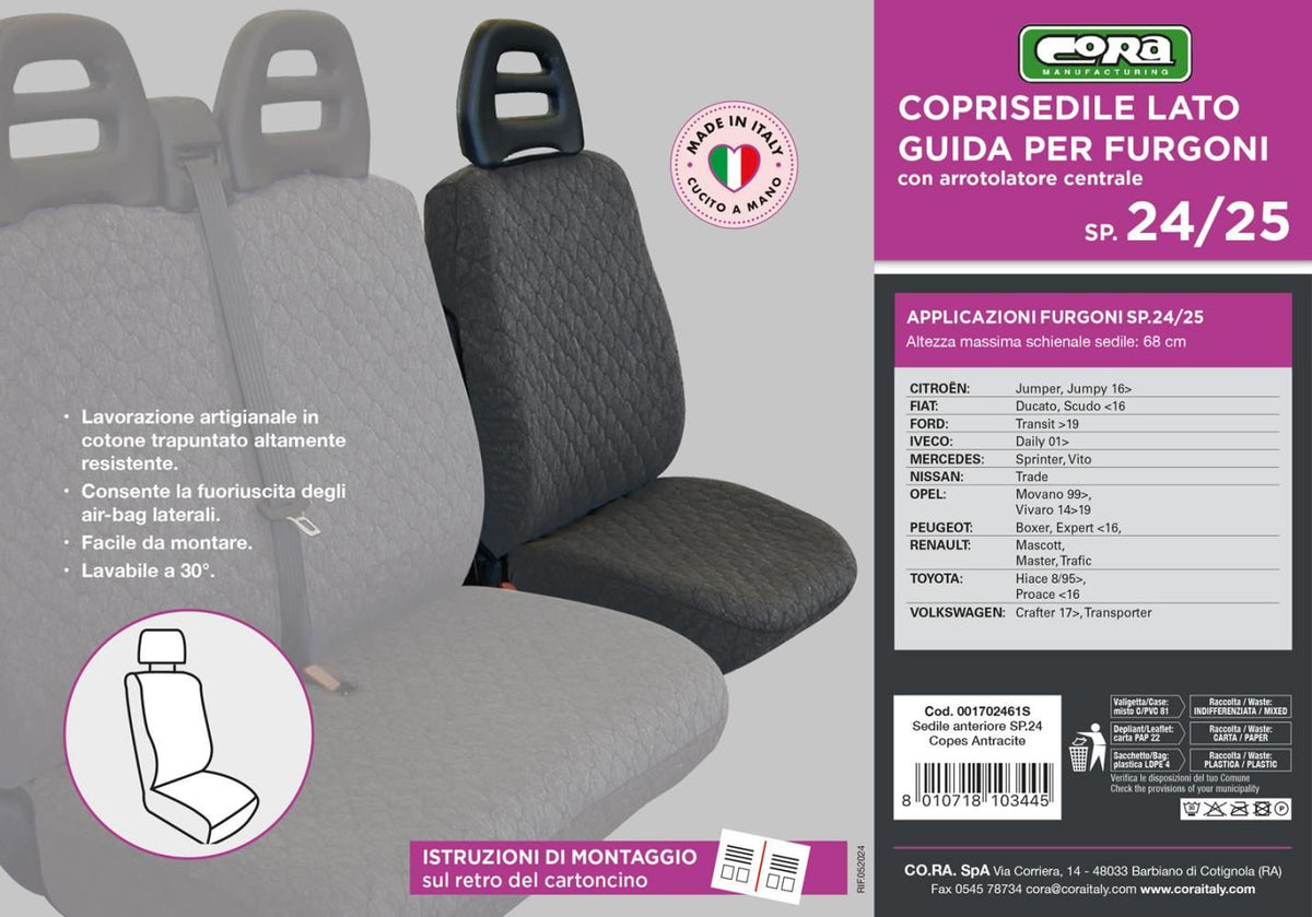 Funda de asiento de conductor Cora para furgonetas SP24/SP25, algodón acolchado color antracita