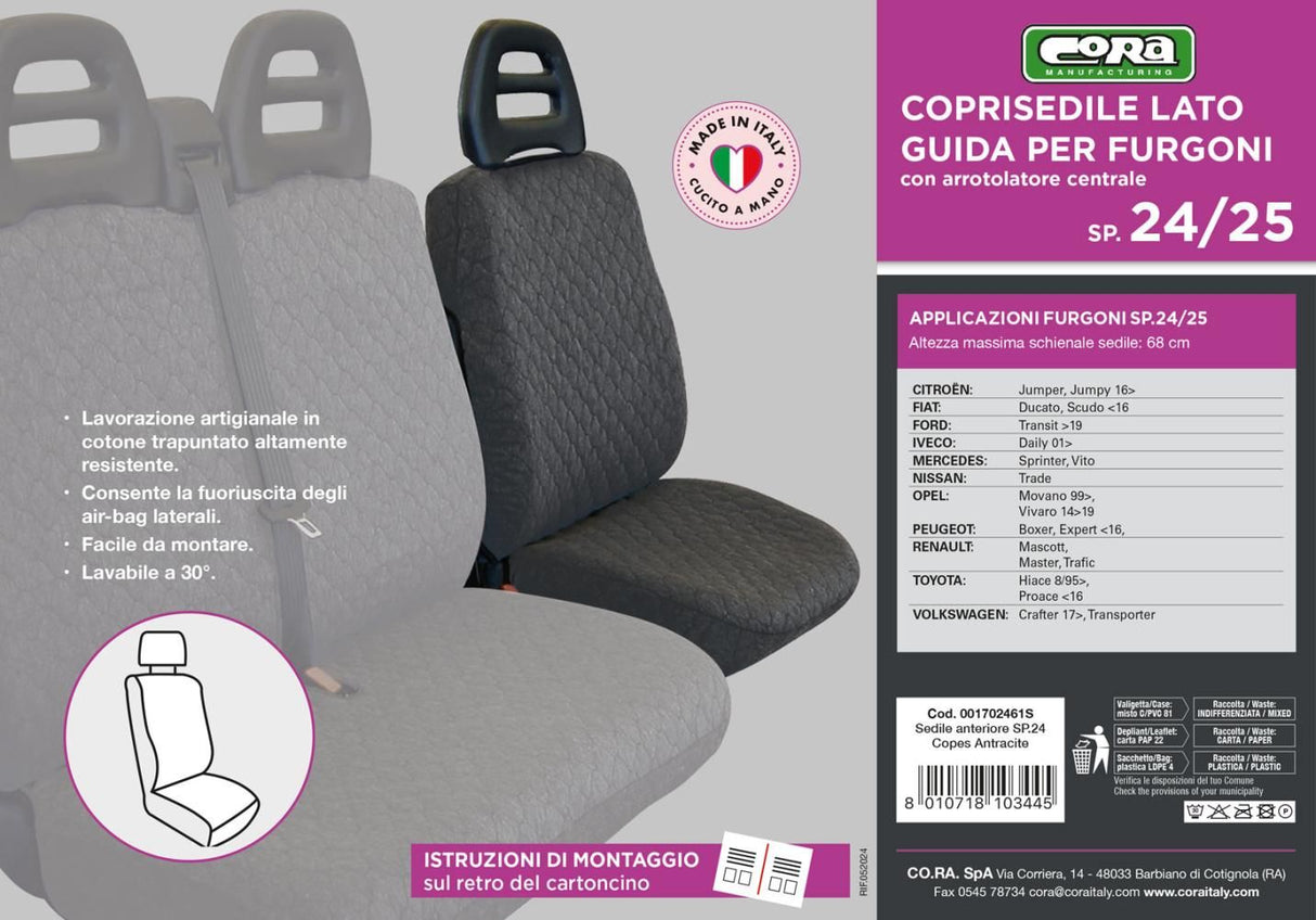 Funda de asiento de conductor Cora para furgonetas SP24/SP25, algodón acolchado color antracita