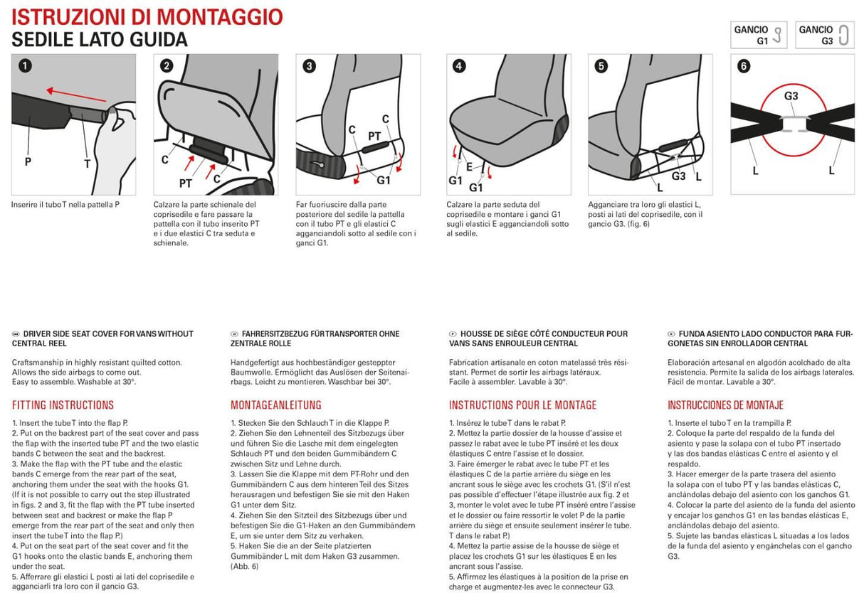Cora Coprisedile lato guida furgoni SP24/SP25 tessuto cotone trapuntato grigio
