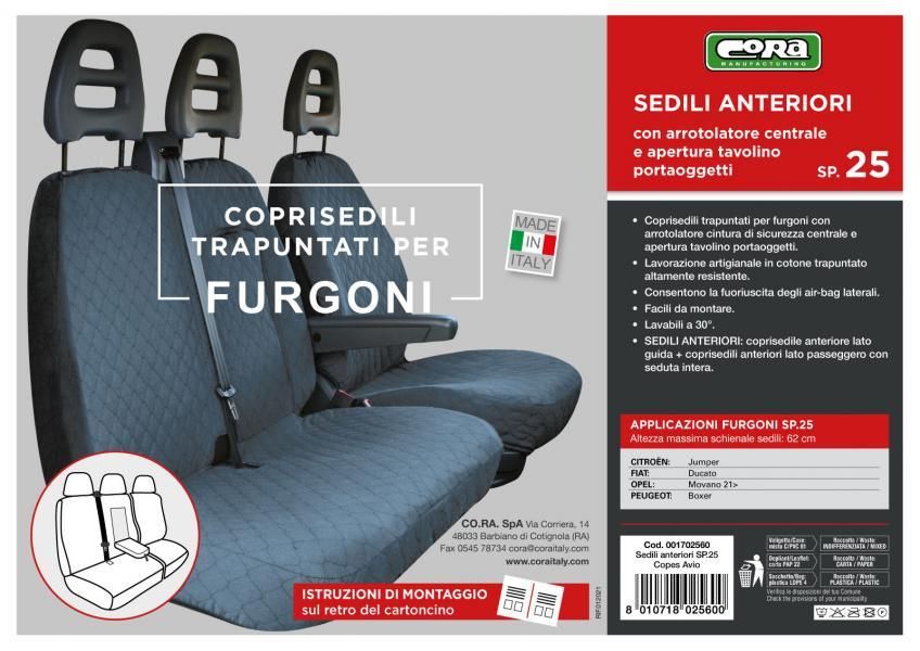Cora Coprisedili per furgoni tg. SP25 tessuto cotone trapuntato avio