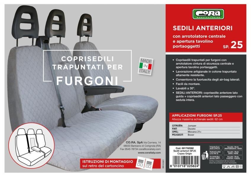 Cora Van Seat Covers Size SP25 Grey Quilted Cotton Fabric