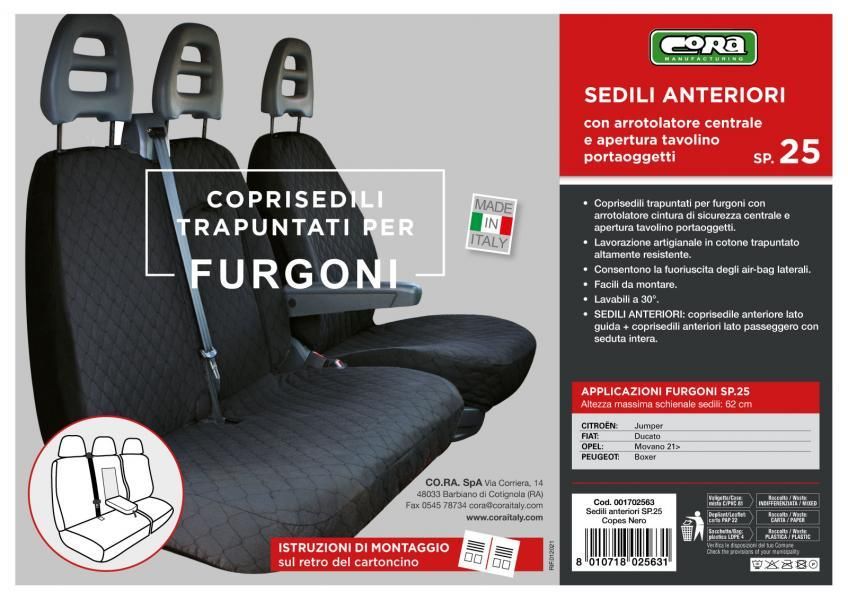 Cora Coprisedili per furgoni tg. SP25 tessuto cotone trapuntato nero