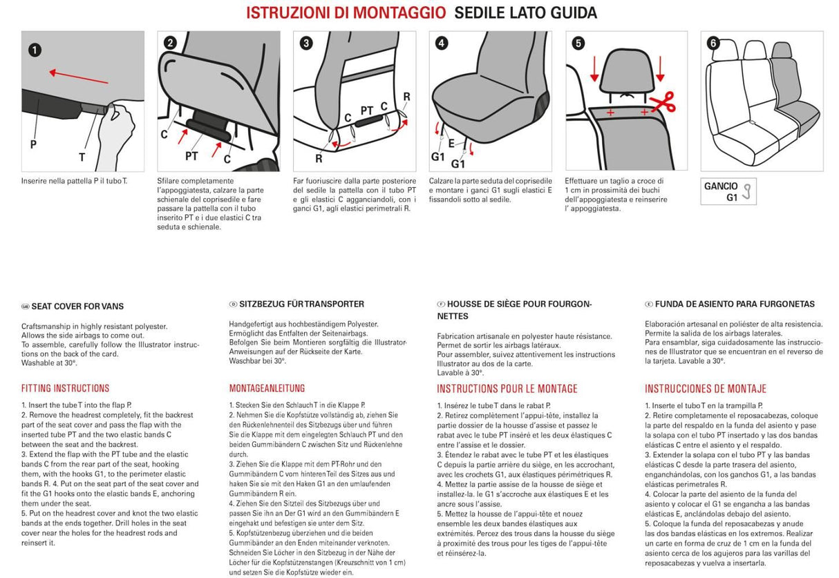 Cora SP27 Driver's Side Van Seat Cover in Black Polyester Fabric