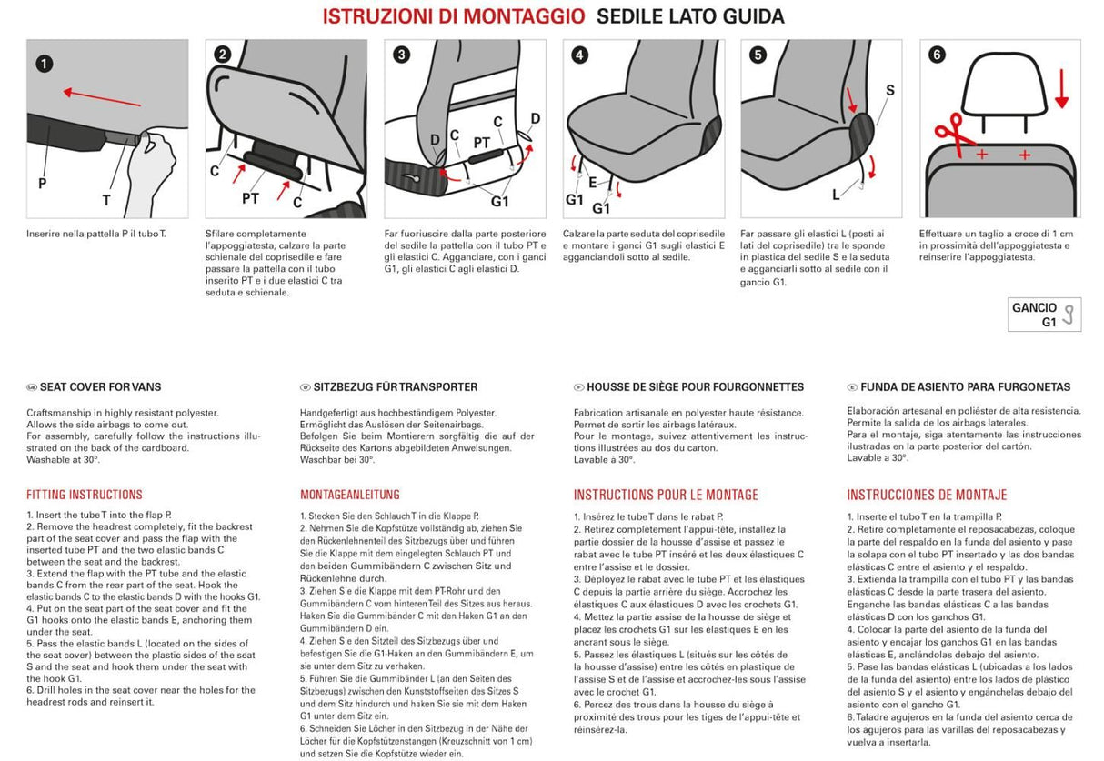 Cora Coprisedile auto lato guida per furgoni SP28/SP29 tessuto poliestere nero